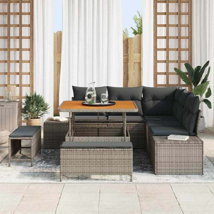 Tuinbankenset met kussen met opslag 8 pcs Grijs Poly riet