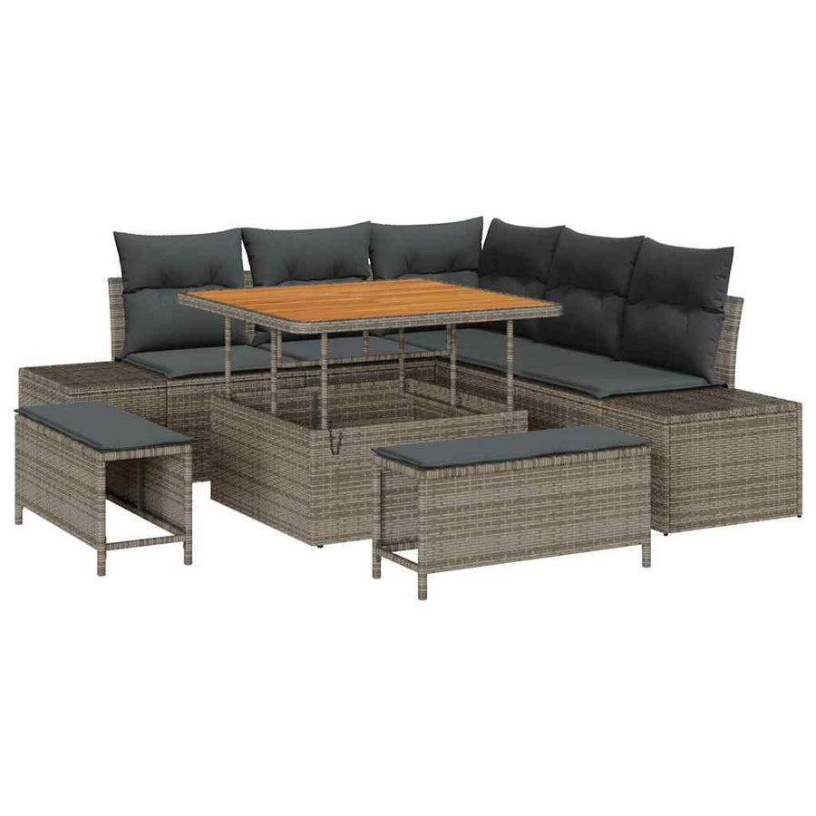 Tuinbankenset met kussen met opslag 8 pcs Grijs Poly riet