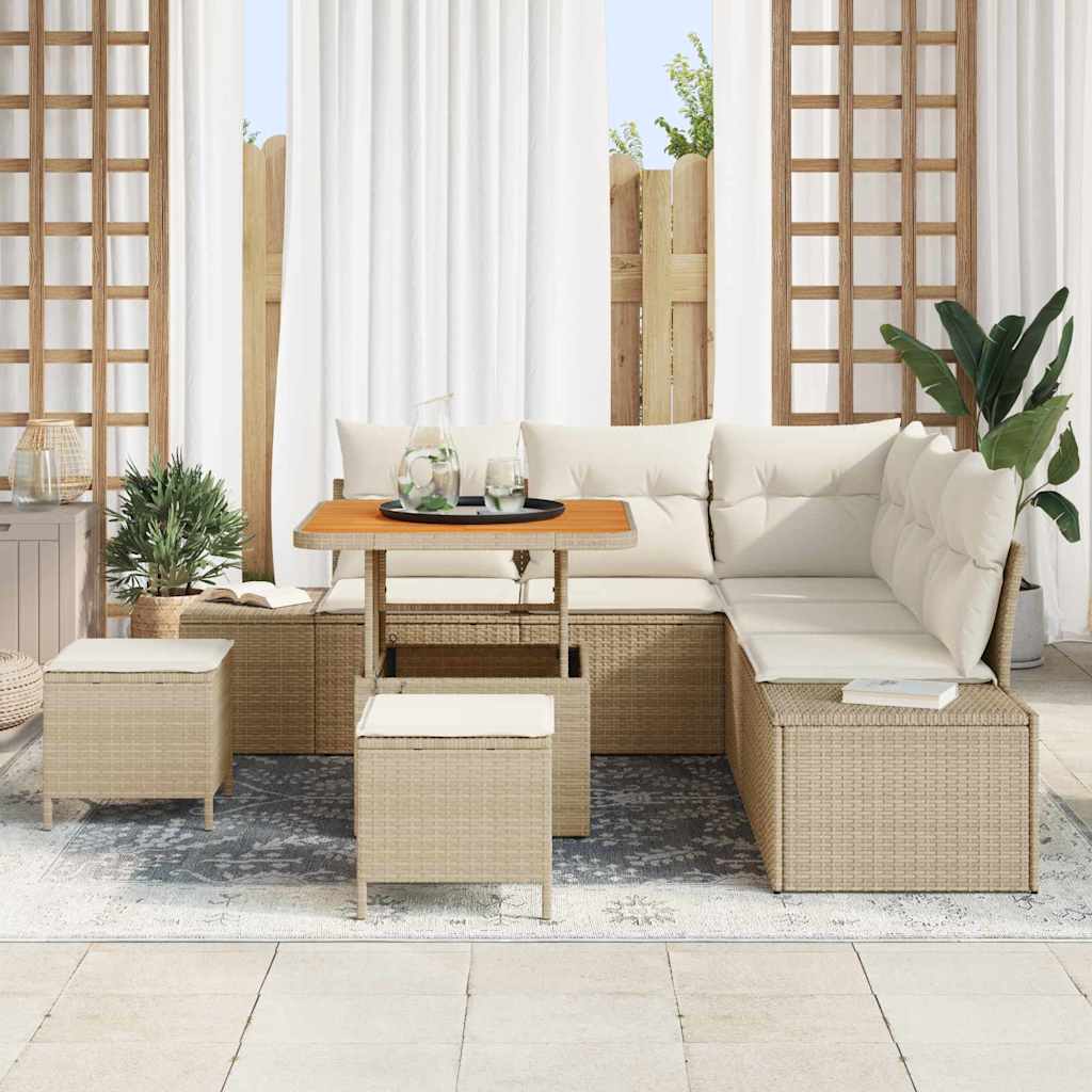 Tuinbankenset met kussen met opslag 8 pcs Beige Poly riet