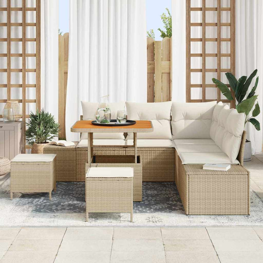 Tuinbankenset met kussen met opslag 8 pcs Beige Poly riet