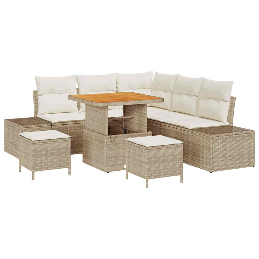 Tuinbankenset met kussen met opslag 8 pcs Beige Poly riet