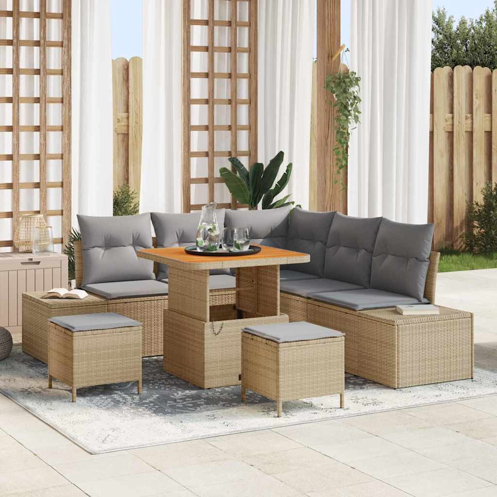 Tuin Sofa Set met opslag 8 pcs Beige Poly riet