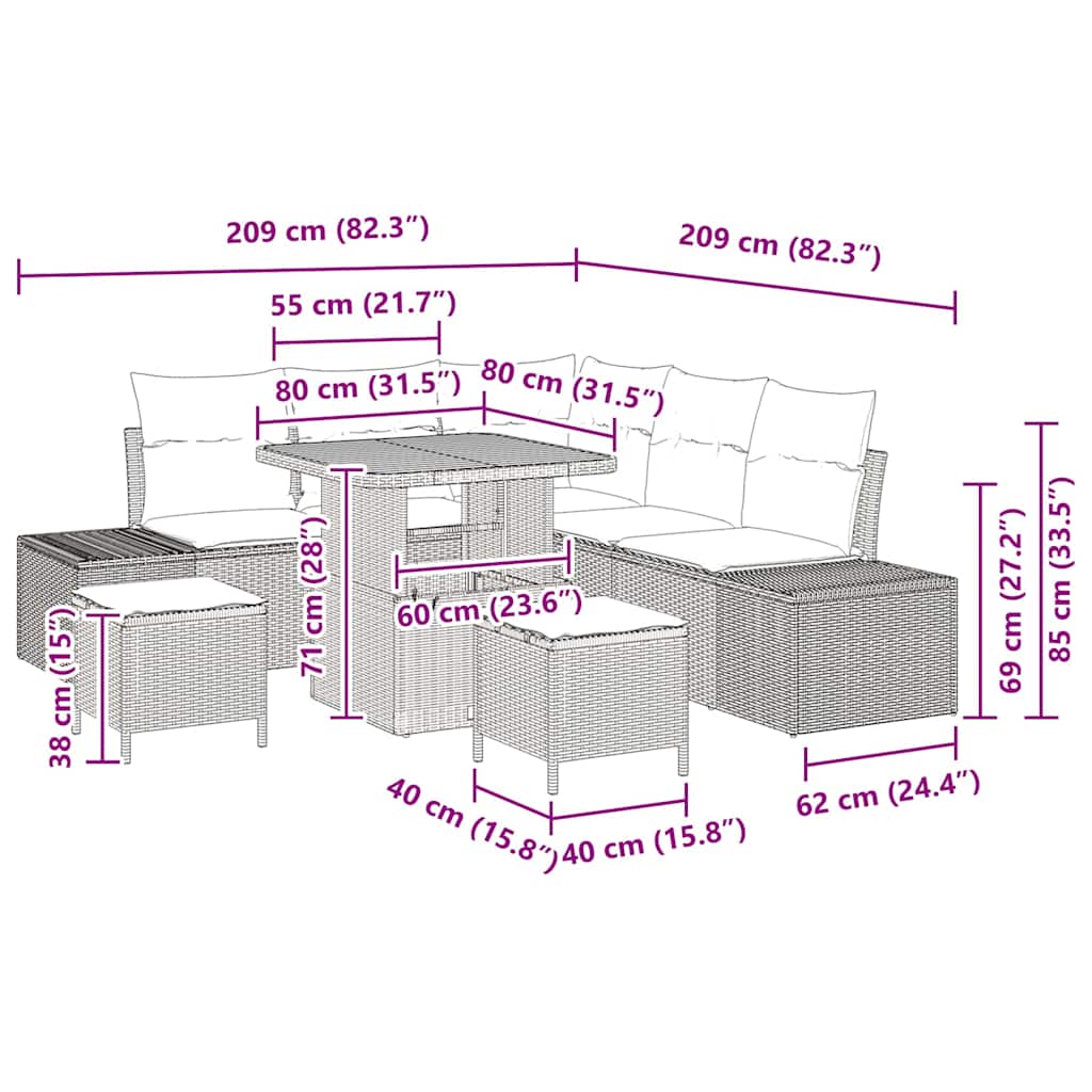 Tuin Sofa Set met opslag 8 pcs Beige Poly riet