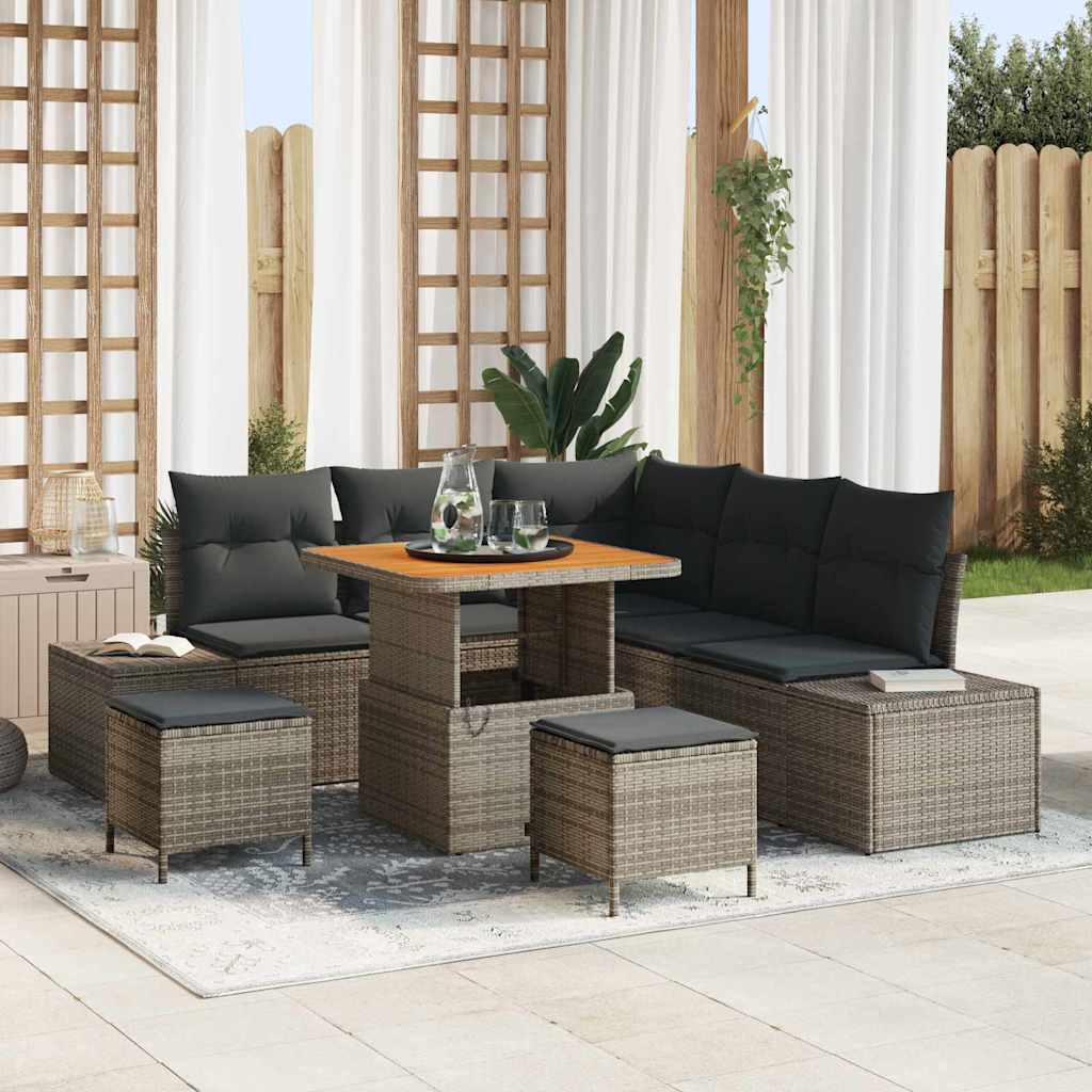 Tuinbankenset met kussen met opslag 8 pcs Grijs Poly riet