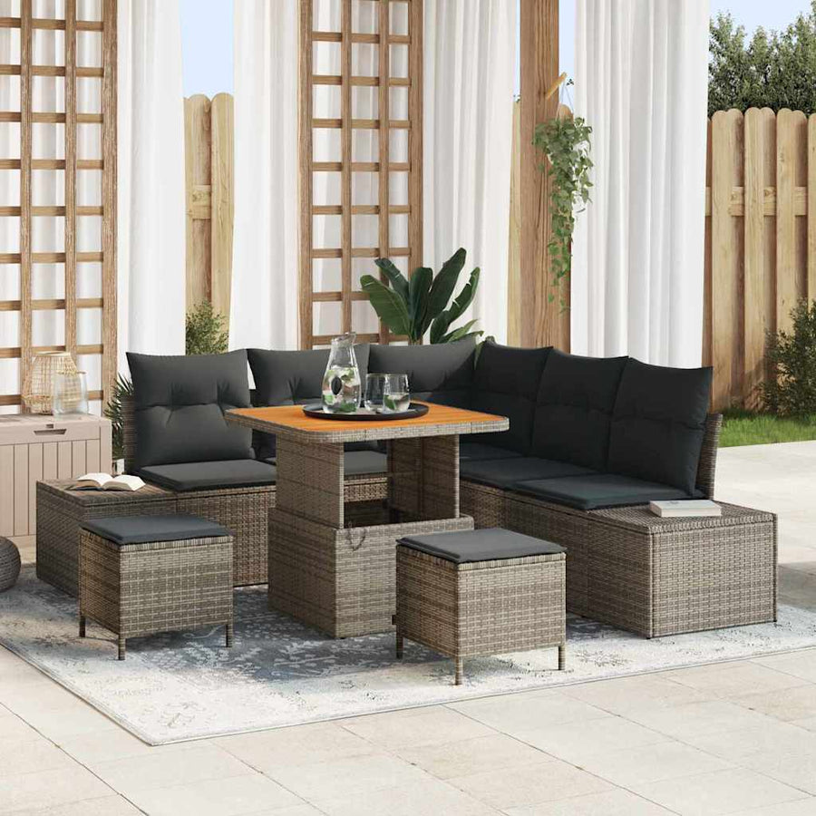 Tuinbankenset met kussen met opslag 8 pcs Grijs Poly riet