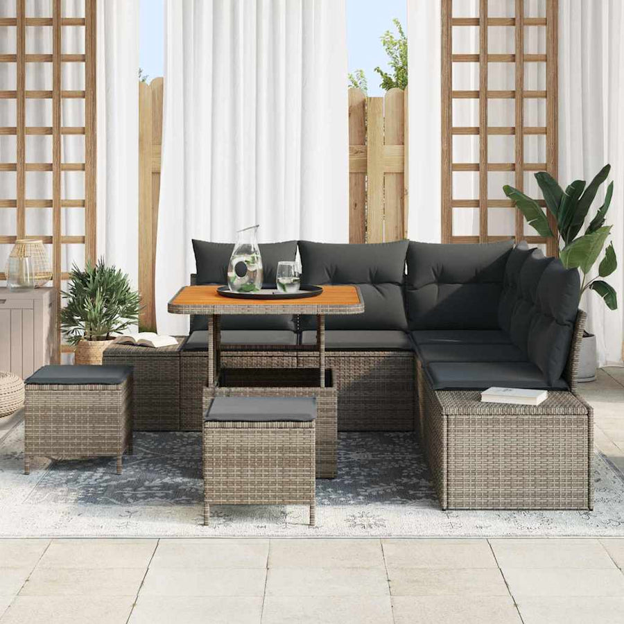 Tuinbankenset met kussen met opslag 8 pcs Grijs Poly riet