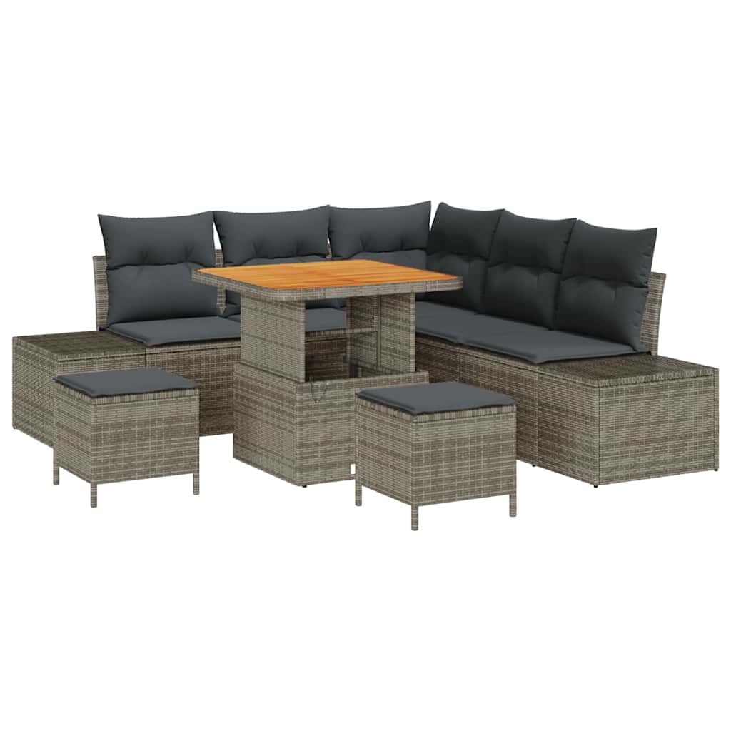 Tuinbankenset met kussen met opslag 8 pcs Grijs Poly riet