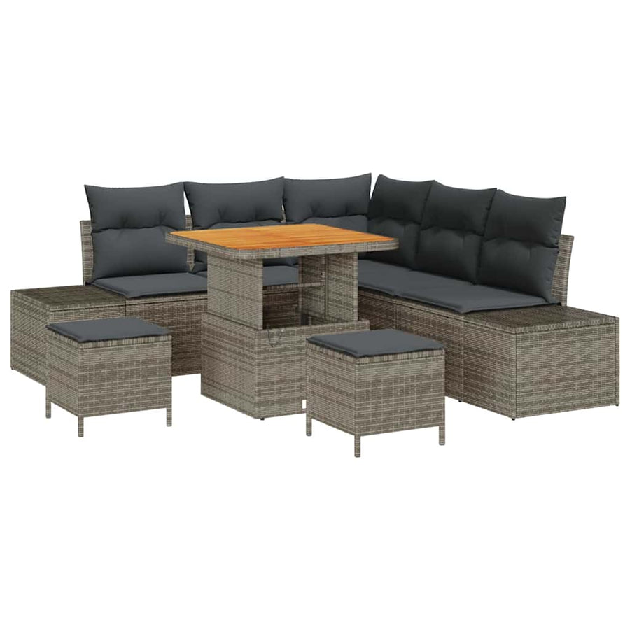 Tuinbankenset met kussen met opslag 8 pcs Grijs Poly riet