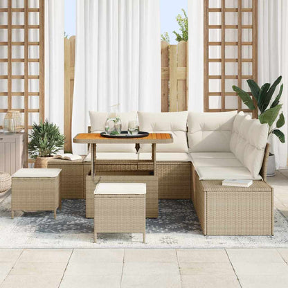 Tuinbankenset met kussen met opslag 8 pcs Beige Poly riet