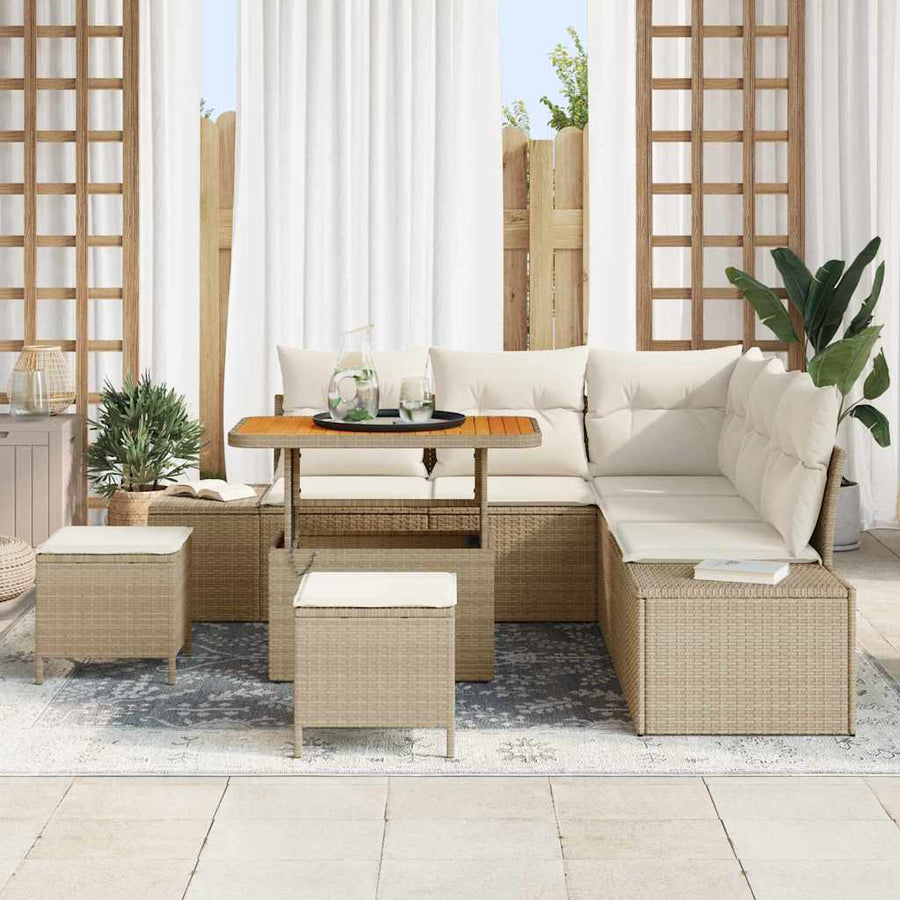 Tuinbankenset met kussen met opslag 8 pcs Beige Poly riet