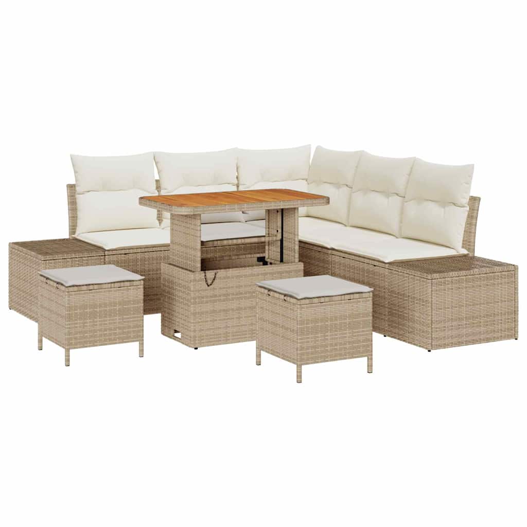 Tuinbankenset met kussen met opslag 8 pcs Beige Poly riet