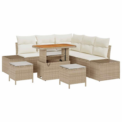 Tuinbankenset met kussen met opslag 8 pcs Beige Poly riet