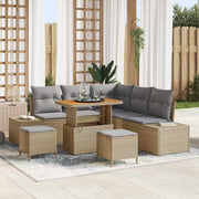 Tuinbankenset poly riet beige 8-delig