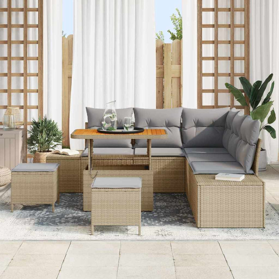 Tuinbankenset met kussen met opslag 8 pcs Beige Poly riet