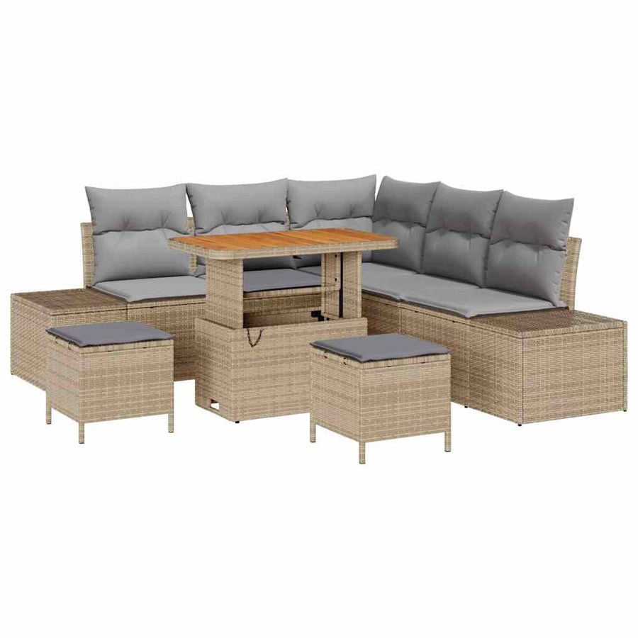 Tuinbankenset met kussen met opslag 8 pcs Beige Poly riet