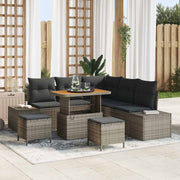 Tuinbankenset poly riet grijs 7 personen
