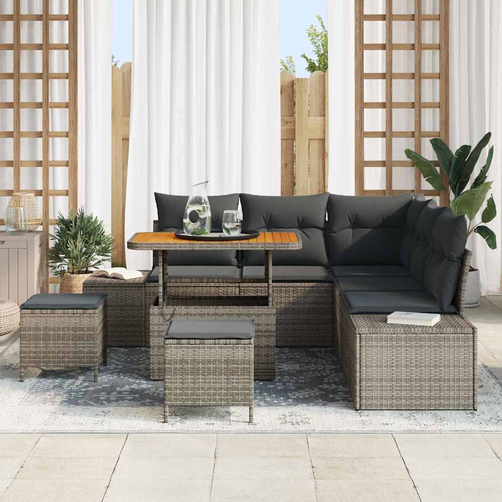 Tuinbankenset met kussen met opslag 8 pcs Grijs Poly riet