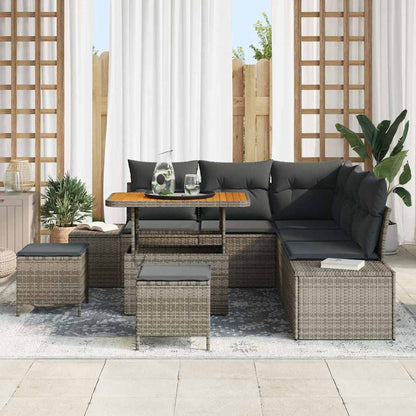 Tuinbankenset met kussen met opslag 8 pcs Grijs Poly riet