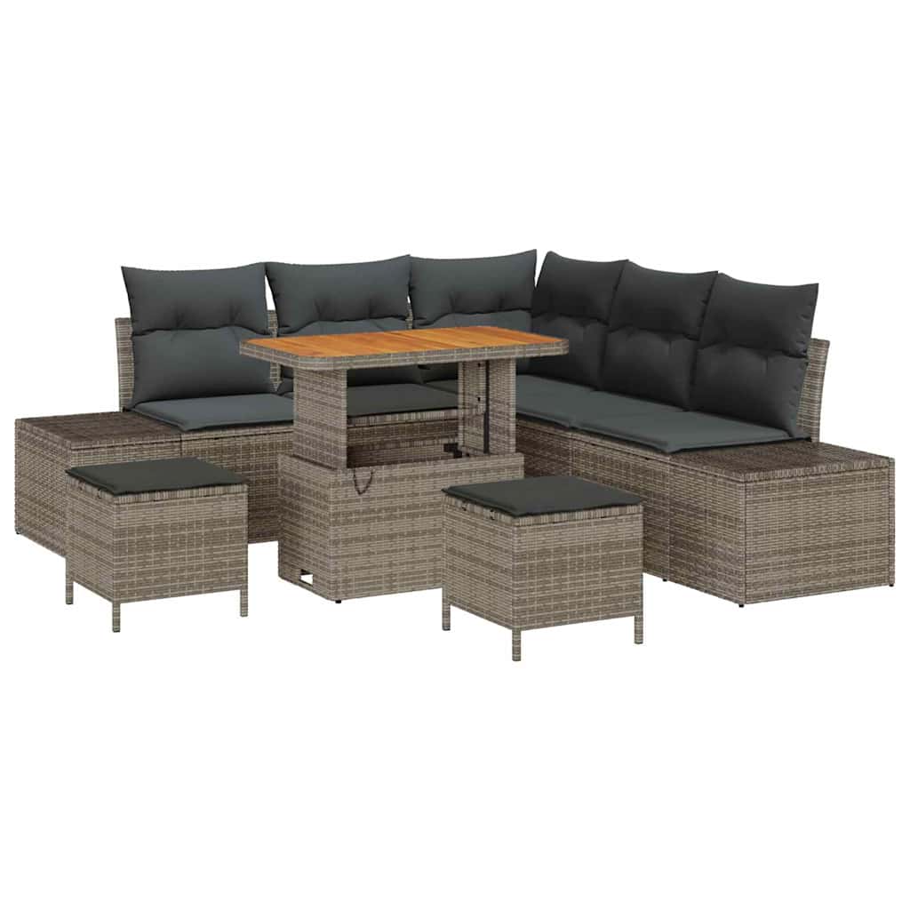 Tuinbankenset met kussen met opslag 8 pcs Grijs Poly riet