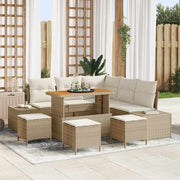 Tuinbankenset poly riet beige 9-delig met opbergruimte