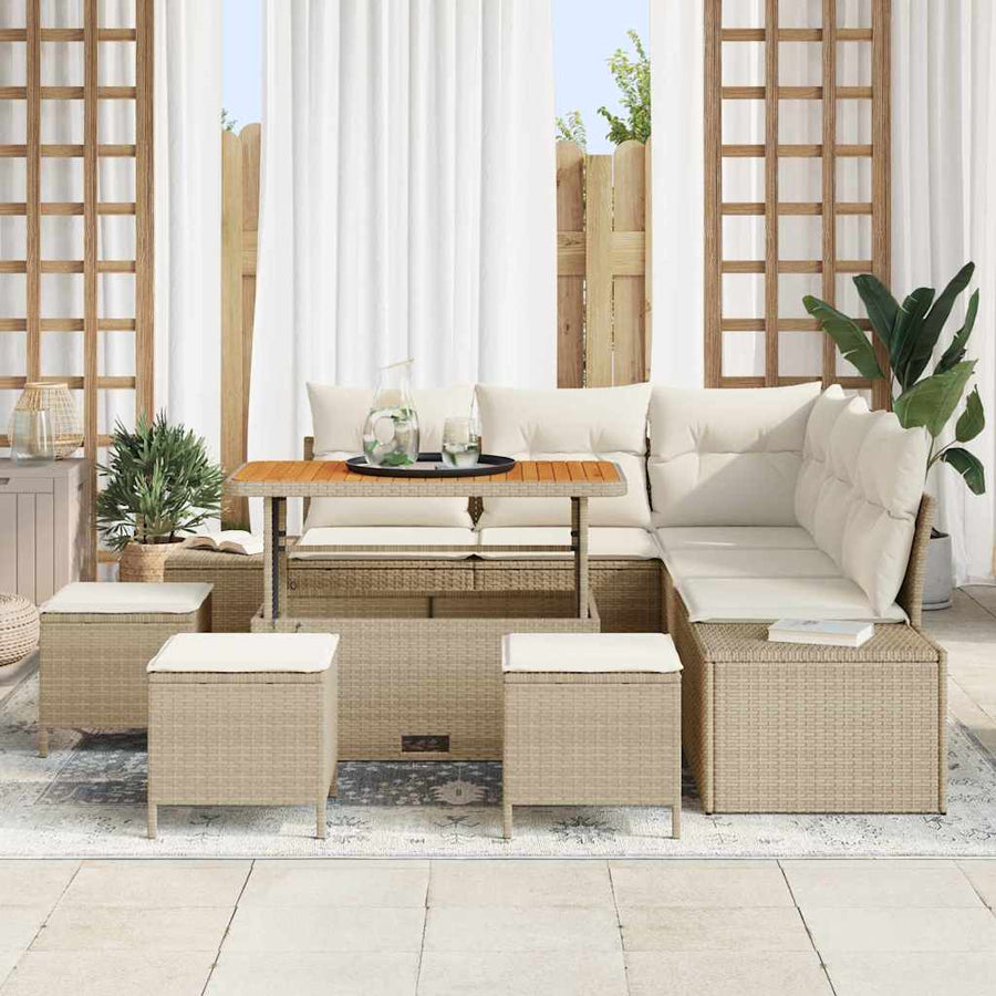 Tuinbankenset met kussen met opslag 9 pcs Beige Poly riet