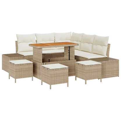 Tuinbankenset met kussen met opslag 9 pcs Beige Poly riet