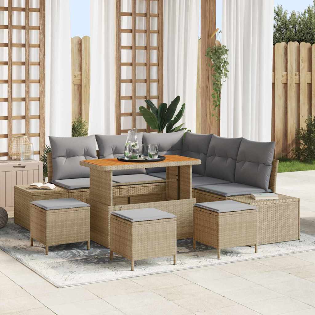 Tuin Sofa Set met opslag 8 pcs Beige Poly riet