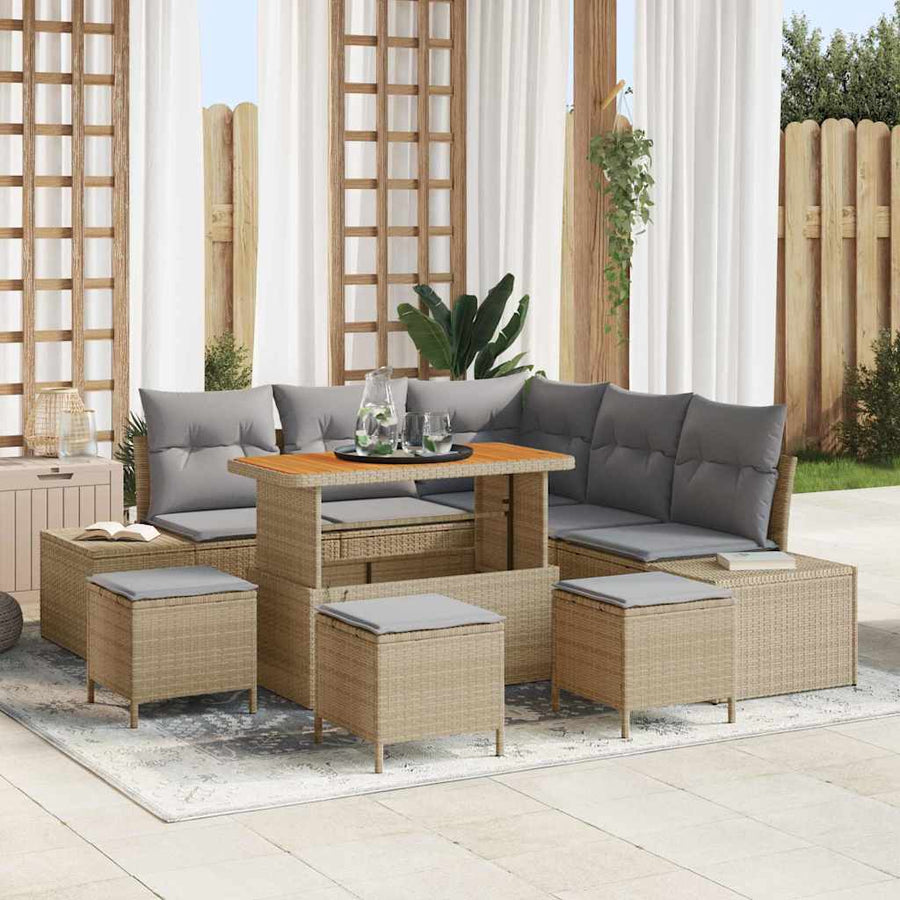 Tuin Sofa Set met opslag 8 pcs Beige Poly riet