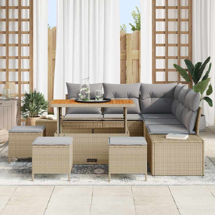 Tuin Sofa Set met opslag 8 pcs Beige Poly riet