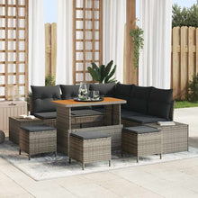 Tuinbankenset met kussen met opslag 9 pcs Grijs Poly riet