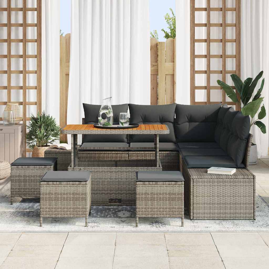 Tuinbankenset met kussen met opslag 9 pcs Grijs Poly riet