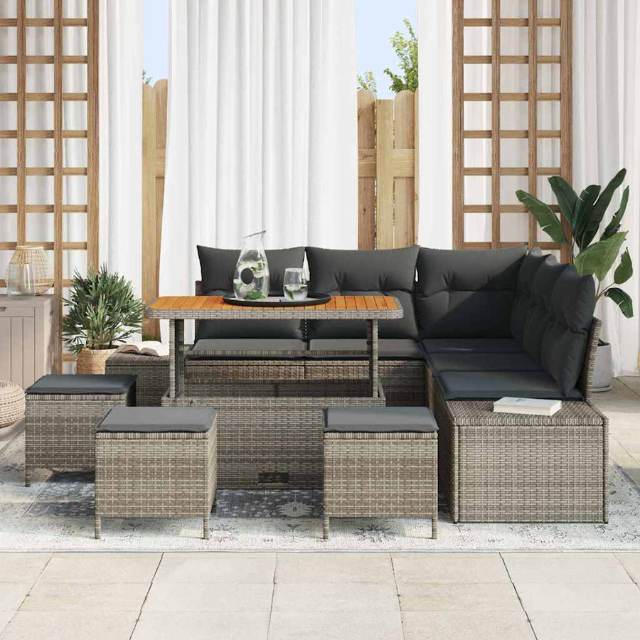 Tuinbankenset met kussen met opslag 9 pcs Grijs Poly riet