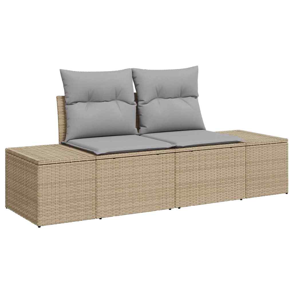 Tuinbankenset Met Kussen Met Opslag 9 Pcs Poly Riet 80 cm tafellengte beige en lichtgrijs