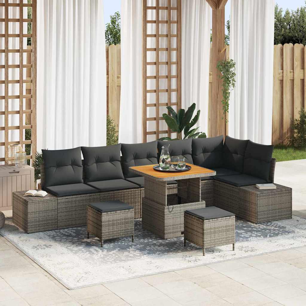 Tuinbankenset met kussen met opslag 9 pcs Grijs Poly riet