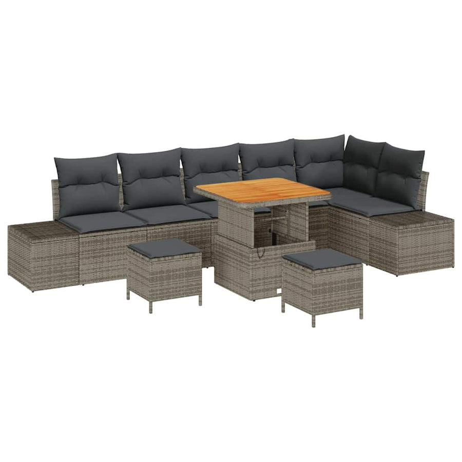Tuinbankenset met kussen met opslag 9 pcs Grijs Poly riet
