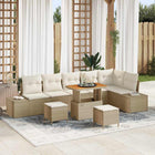 Loungeset poly riet acaciahout beige 9-delig