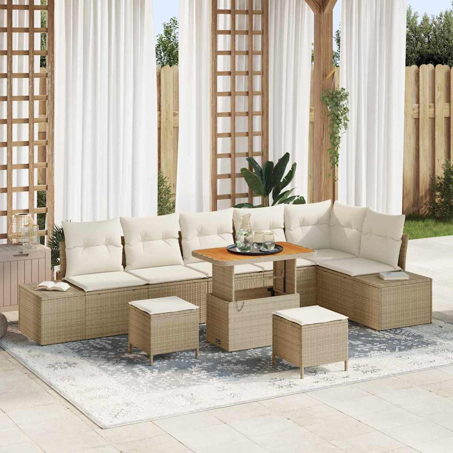 Tuinbankenset met kussen met opslag 9 pcs Beige Poly riet