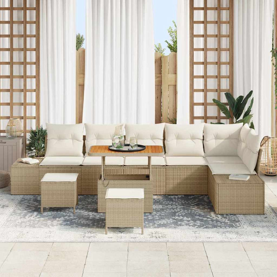 Tuinbankenset met kussen met opslag 9 pcs Beige Poly riet
