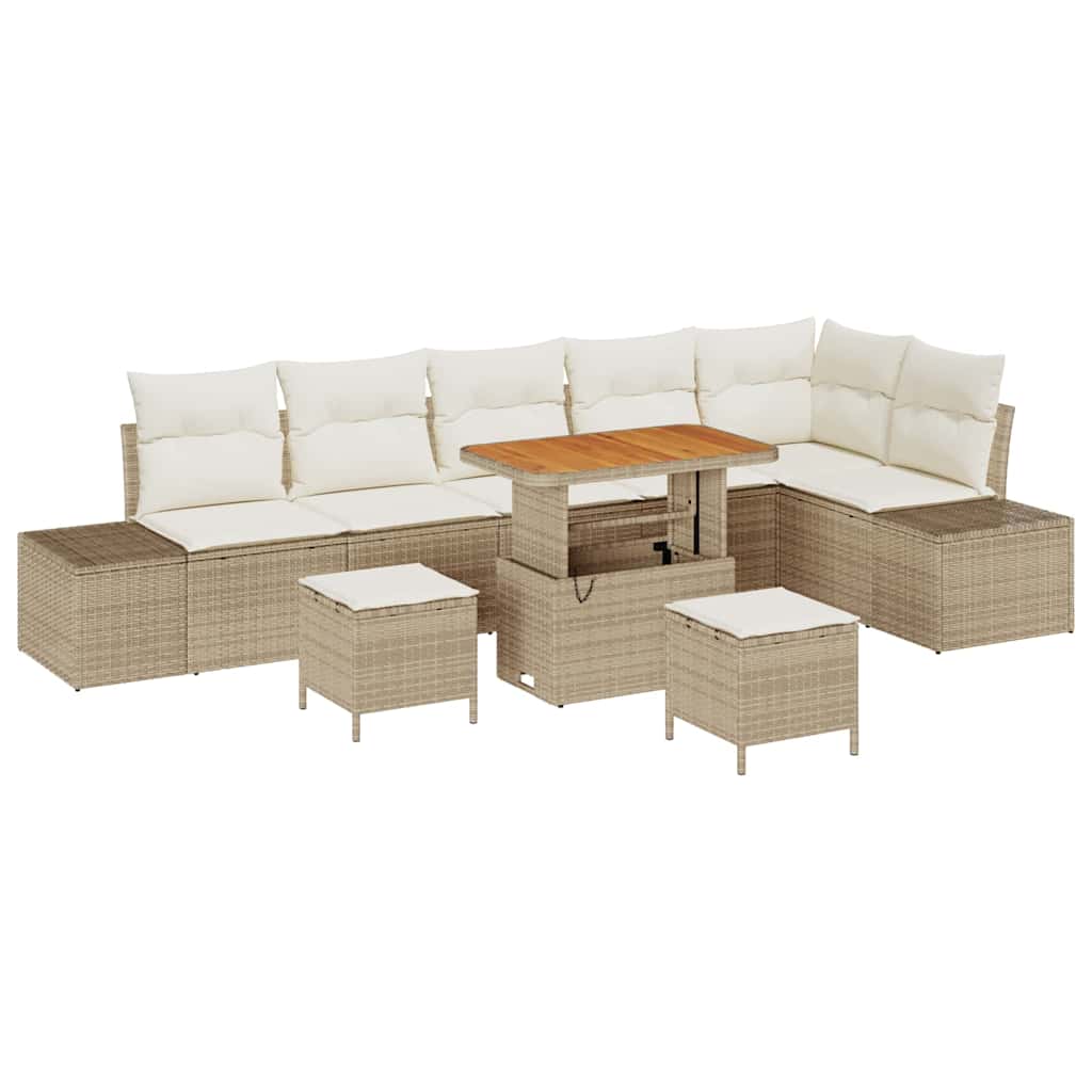 Tuinbankenset met kussen met opslag 9 pcs Beige Poly riet