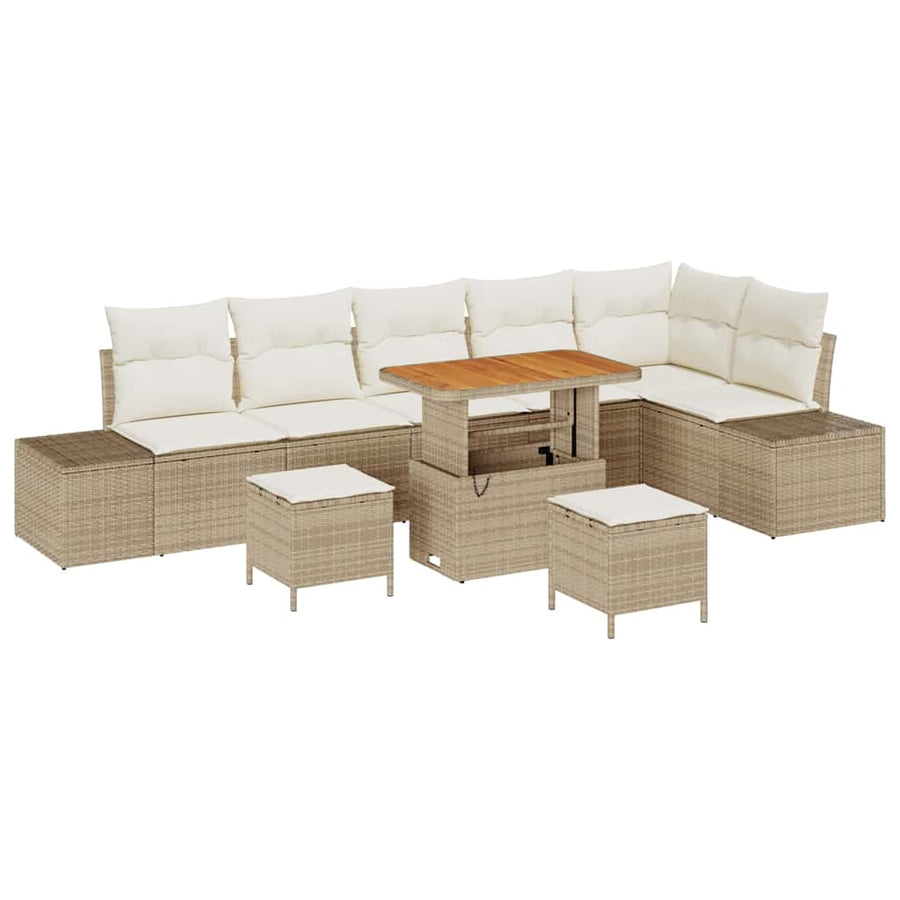 Tuinbankenset met kussen met opslag 9 pcs Beige Poly riet