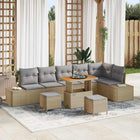 Tuinbankenset poly riet 9-delig beige lichtgrijs