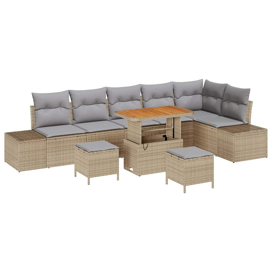Tuinbankenset Met Kussen Met Opslag 9 Pcs Poly Riet 90 cm tafellengte beige en lichtgrijs