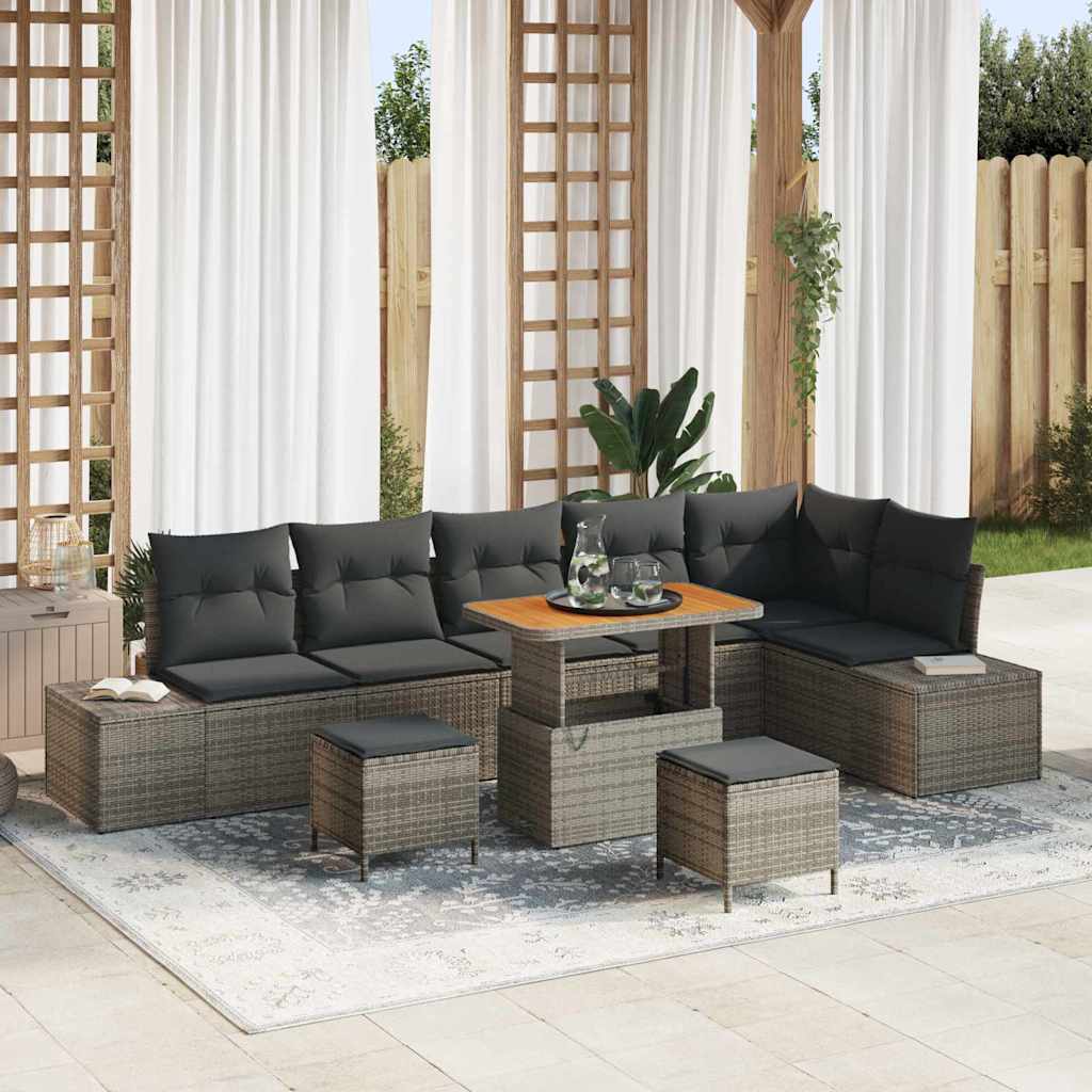 Tuinbankenset met kussen met opslag 9 pcs Grijs Poly riet
