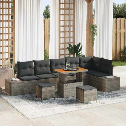 Tuinbankenset met kussen met opslag 9 pcs Grijs Poly riet