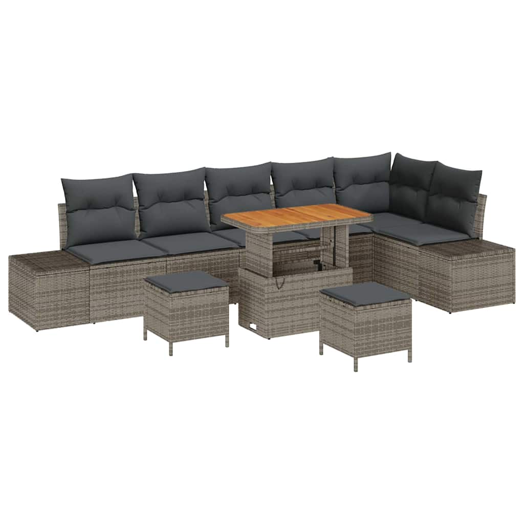 Tuinbankenset met kussen met opslag 9 pcs Grijs Poly riet