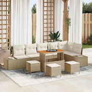 Tuinbankenset poly rotan acaciahout 110x55x71 cm beige