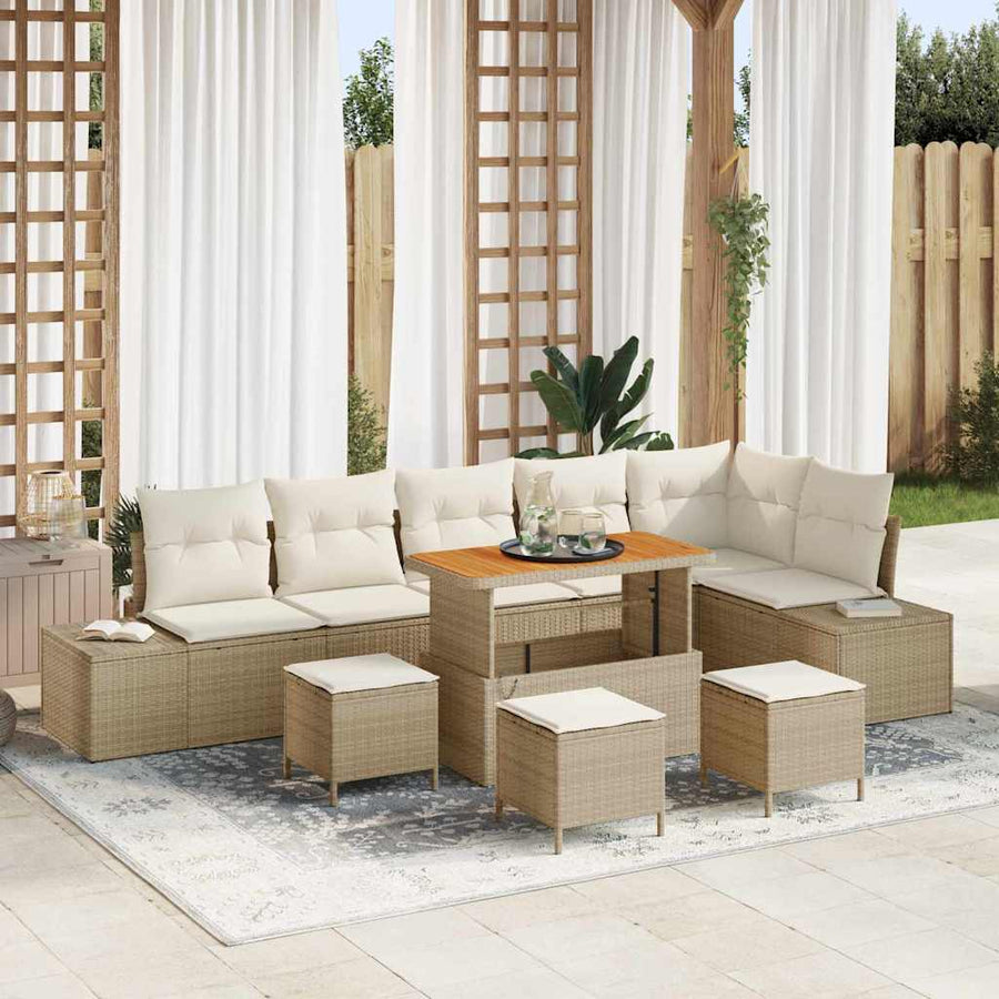 Tuinbankenset met kussen met opslag 10 pcs Beige Poly riet