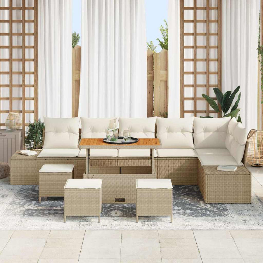 Tuinbankenset met kussen met opslag 10 pcs Beige Poly riet