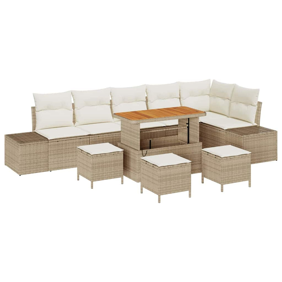 Tuinbankenset met kussen met opslag 10 pcs Beige Poly riet