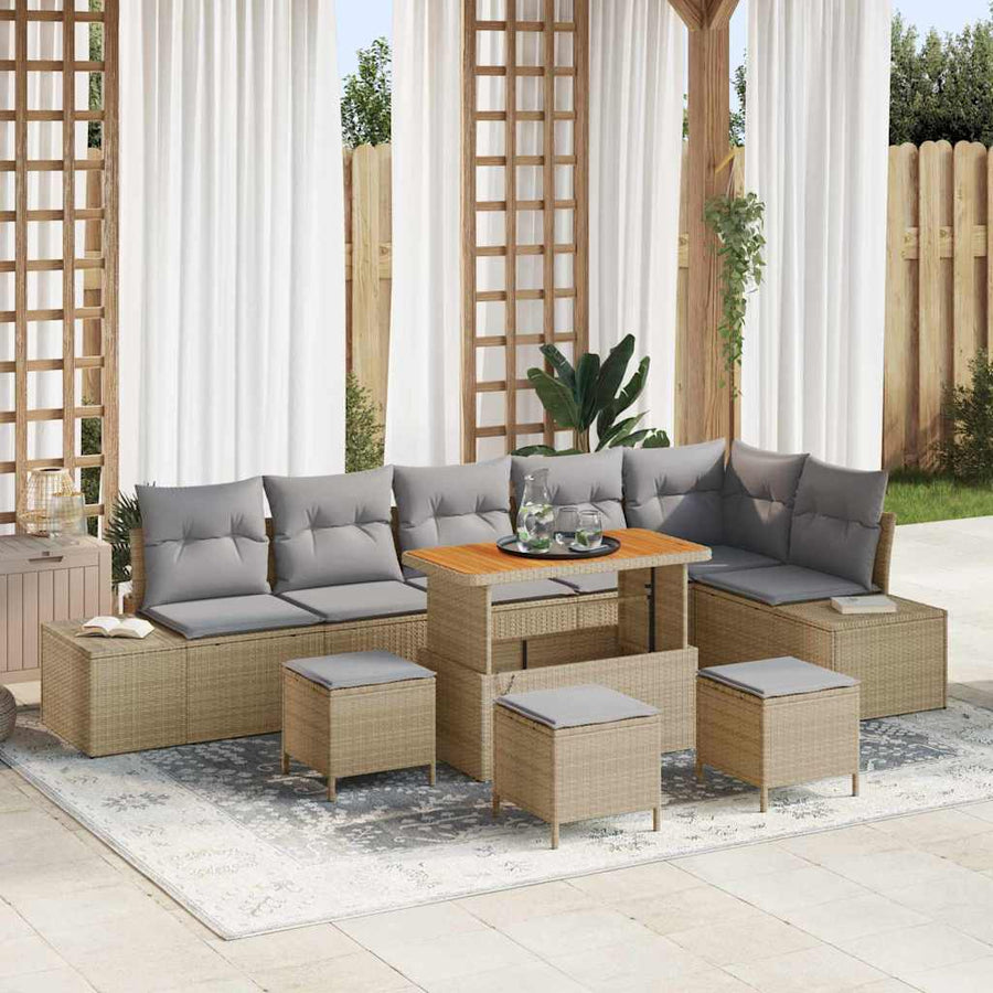 Tuin Sofa Set Met Kussen Met Opslag 9 Pcs En Licht Grijs 110 cm tafellengte beige en lichtgrijs